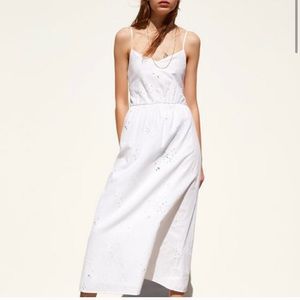Zara Embroidered White Linen Strappy Dress